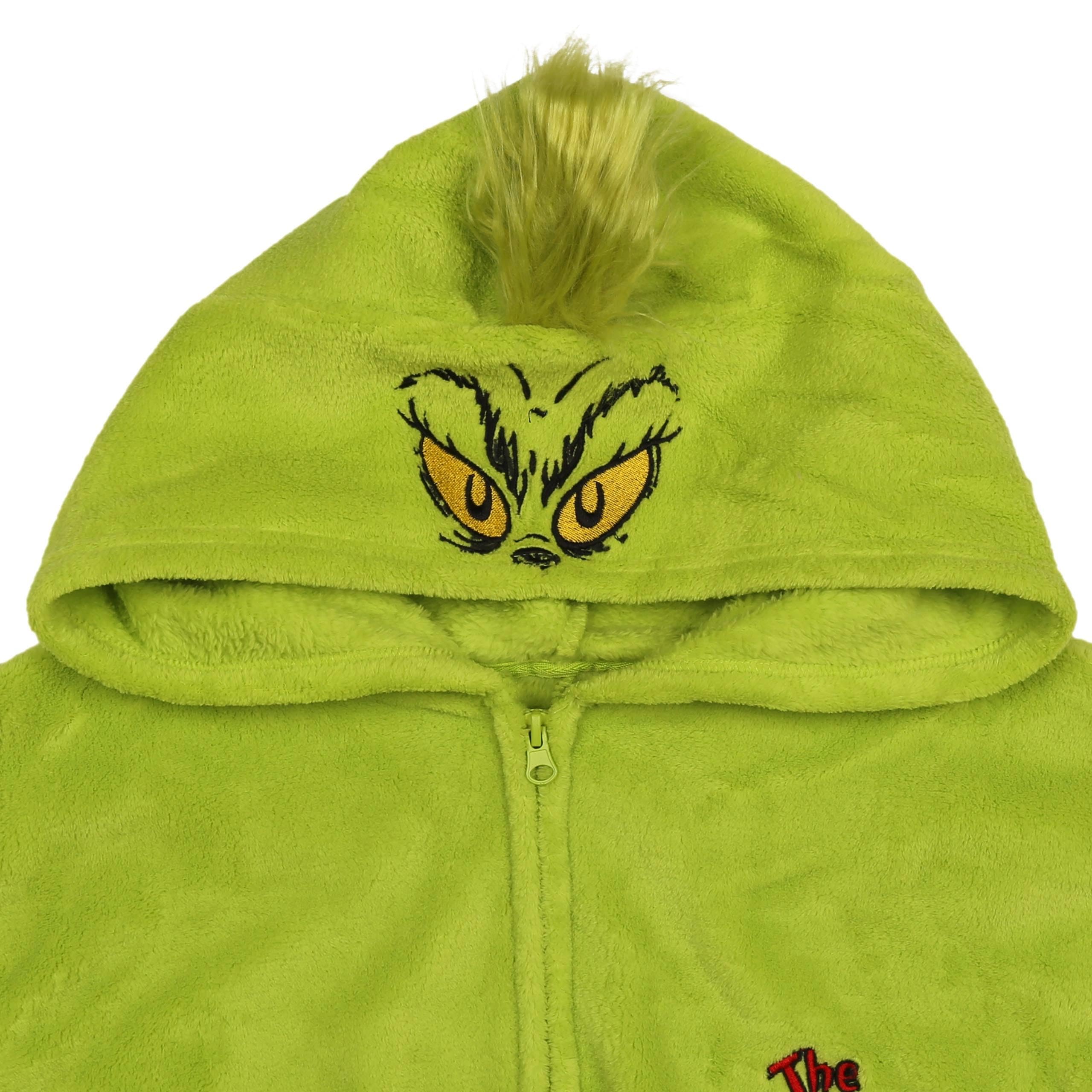 Grinch POLAROWA piżama JEDNOCZĘŚCIOWA zapinana na zamek, damskie CIEPŁE onesie z kapturem