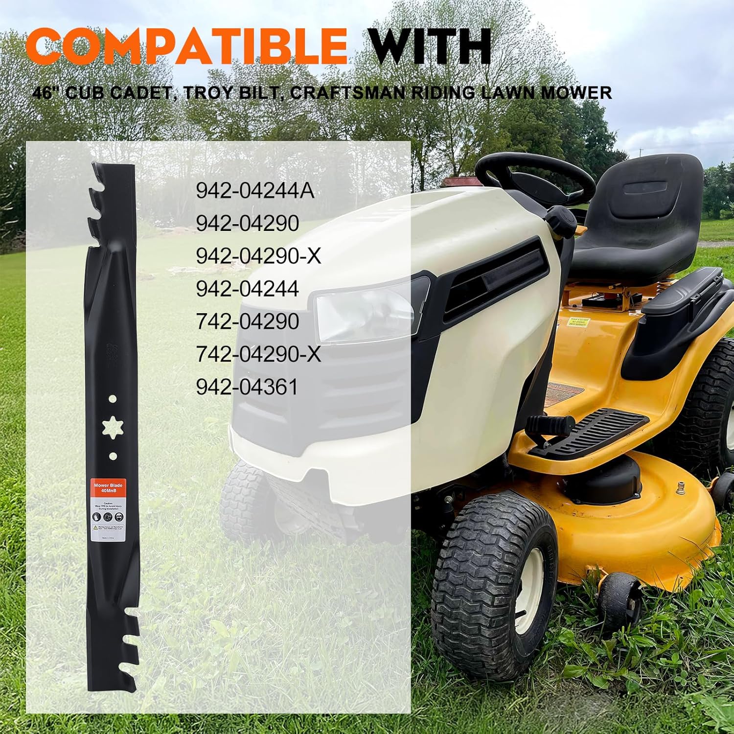 Hipa 46 inch Mower Mulching Blades 6 Point Star Set for Cub Cadet XT1-46 XT1 XT2 LT46 LX46 LTX1046 LTX1045 46'' Deck Lawn Tractor Replace for 942-04290 942-04290-X 942-04244A 942-04244 Blade Pack of 2