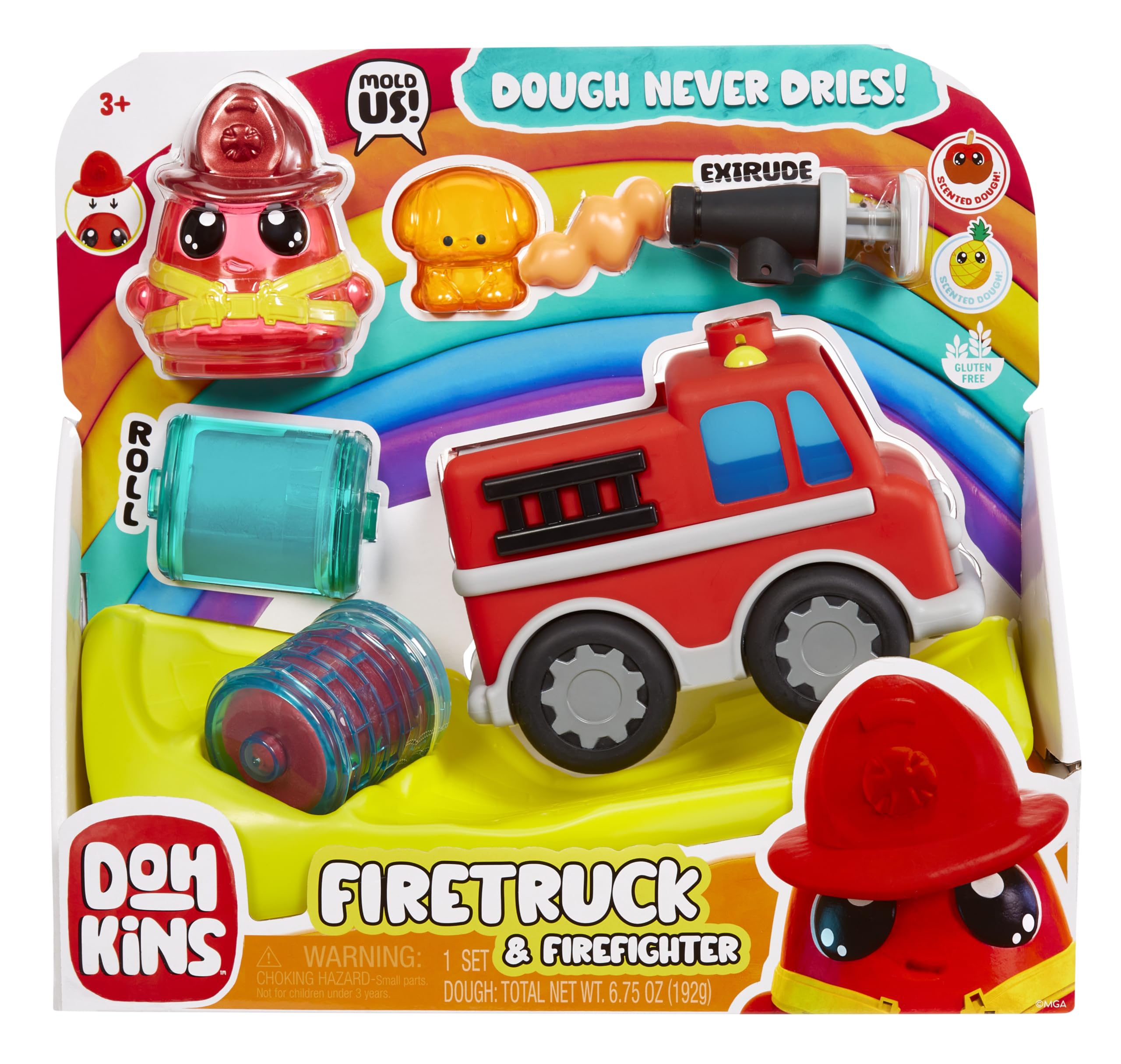 MGA Entertainment DohKins Fire Truck & Firefighter - Knete Trocknet Niemals Aus, Glutenfrei, Geeignet für Sammler und Kinder ab 3 Jahren