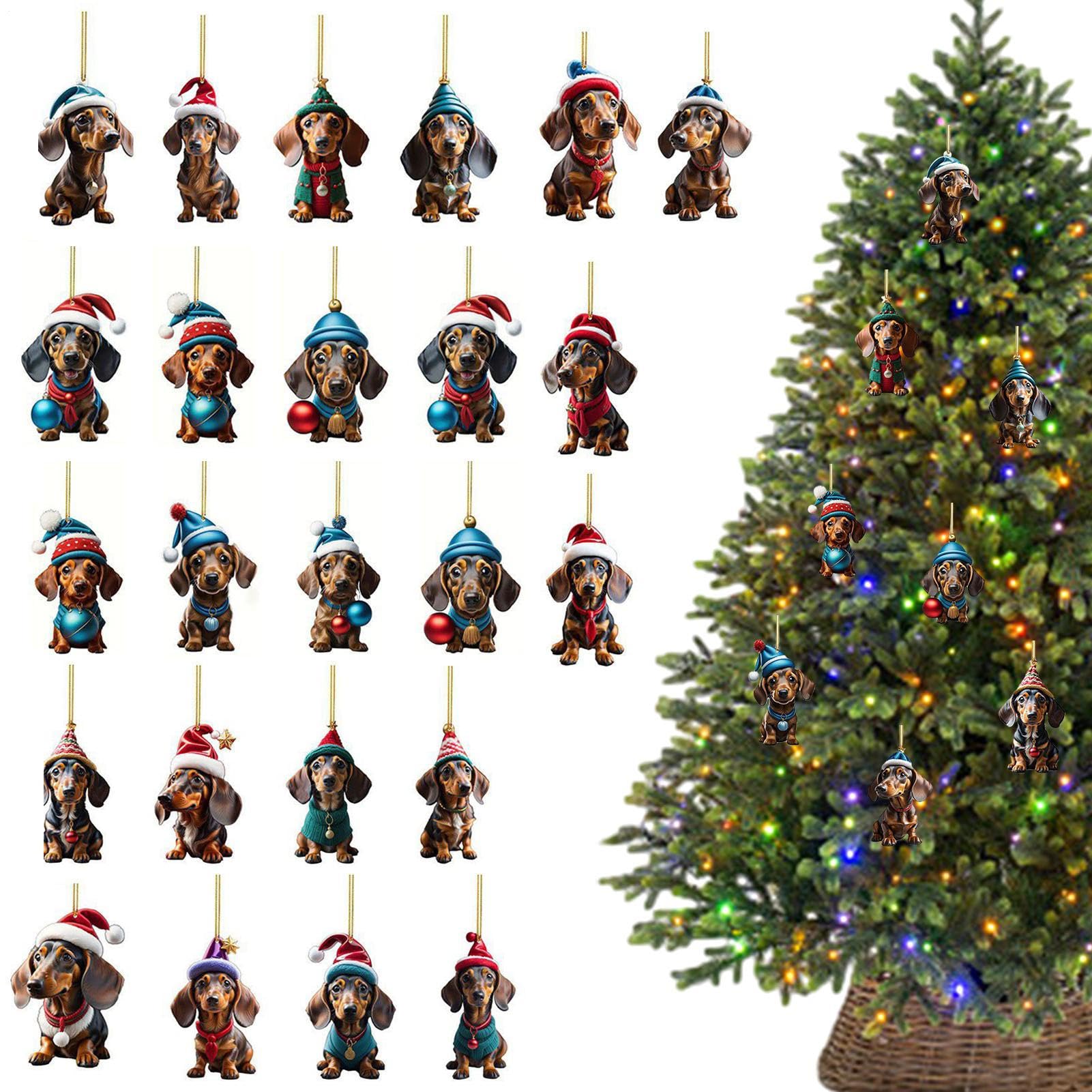 Calendario Avvento Bassotto Natale - 24 Ornamenti In Acrilico Per Albero E Decorazioni - Foto 7