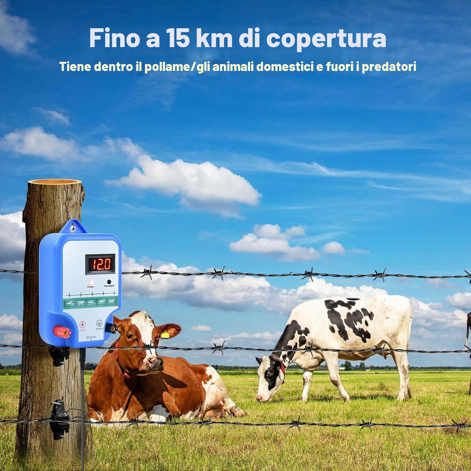 Recinto Elettrico per Animali，Pastore Elettrico Solare Alta Potenza 3 Modalità Energizzatore per Recinzione Elettrica per Contenere il Bestiame e Impedire l'intrusione di Animali Selvatici. (blu)