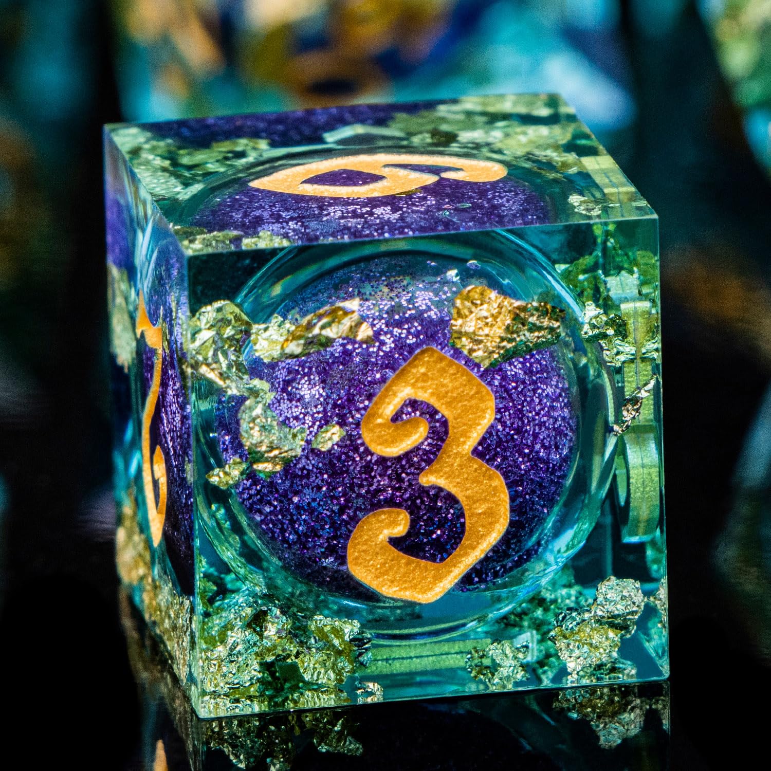 ARUOHHA Liquid Core DND Dice Set, 7pcs Resin Sharp Edged Dragons Dice RPG Role Playing Games Purple Blue Dungeons Polyhedral Dice with Gift Box D20 D12 D10 D8 D6 D4