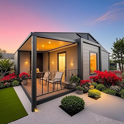 Prefab Tiny House to Live in for Adults, 20ft Portable Prefabricated Tiny Home for Sale - with 2 Bedrooms, 1 Fully Equipped Kitchen and Bathroom Expandable Container House Mobile Foldable Home