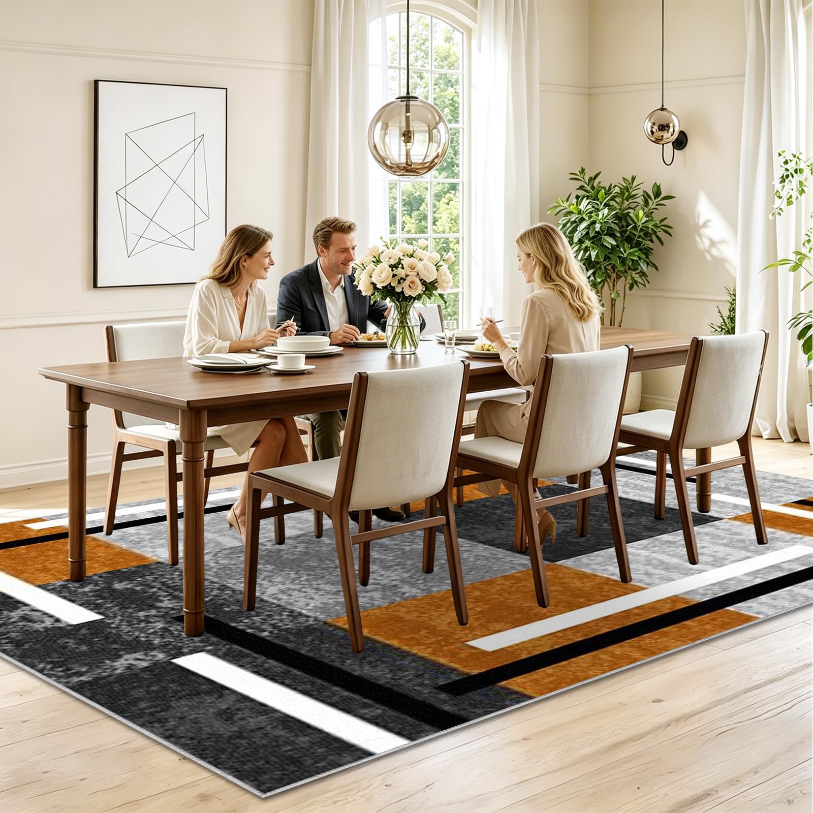 Teppich Wohnzimmer Vintage Wohnzimmerteppich Moderne Geometrische Abstrakte Muster Teppich Schlafzimmer Kinderzimmer Teppiche Groß rutschfest Kurzflor Teppiche Gegend Gelb 100 x 140cm