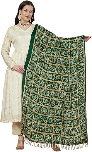 AKSHADEEP Women's Art Silk Bandhani Print Dupatta with 2.20 Meters | Women’s cotton printed dupatta with tassels