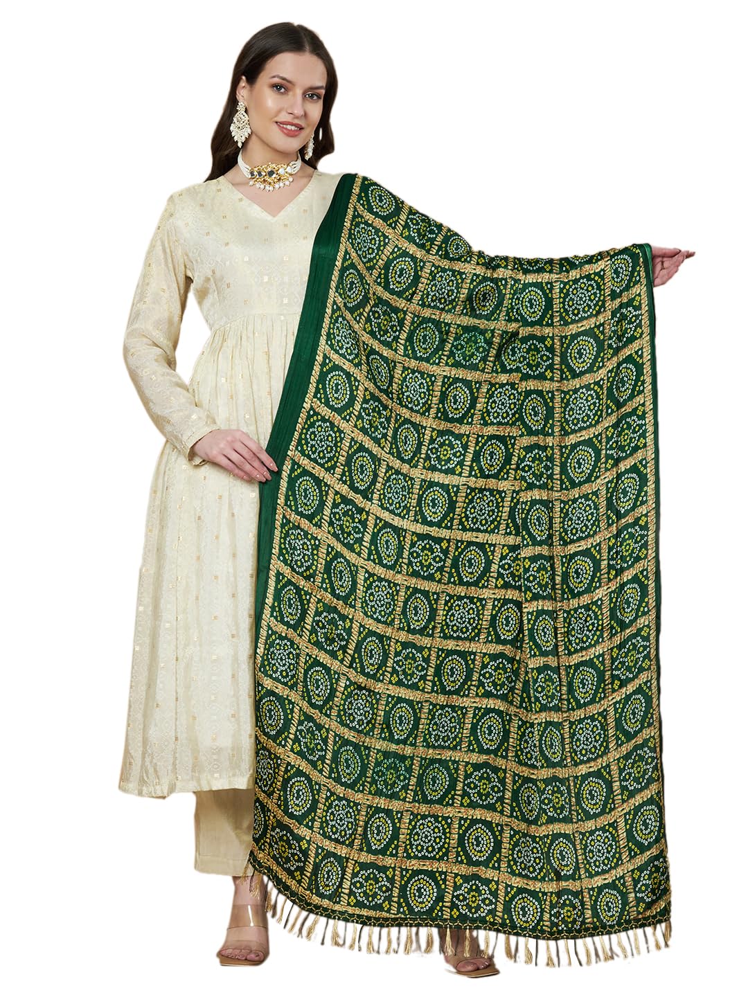 Women's Bandhani & Patola Printed Dupatta - Traditional Art Silk Dupattas for Women 2.20 Meters