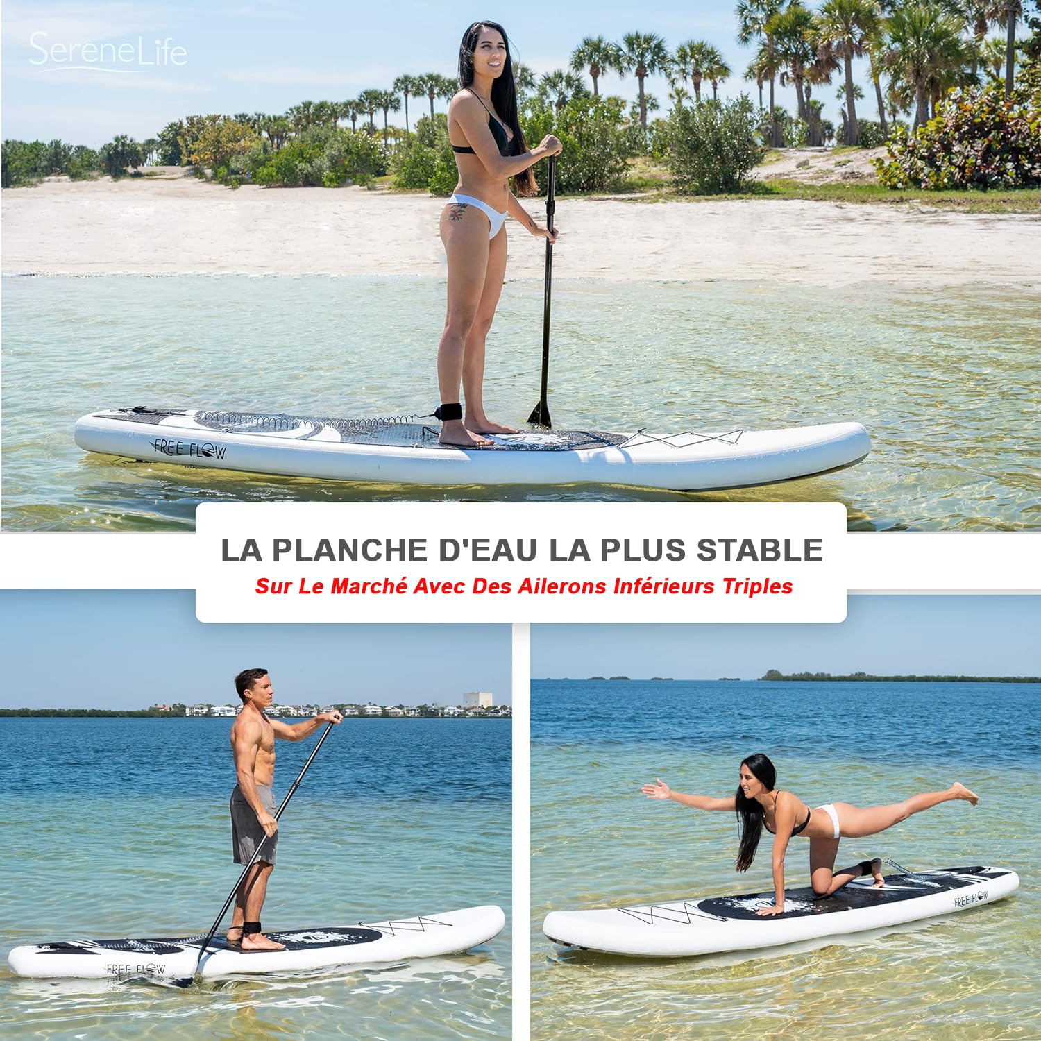 SereneLife Stand Up Paddle Gonflable Adulte 6” – Planche de Paddle avec Accessoires Sup, Sac de Transport, Pont Antidérapant, pour Mer, Lac, Rivière