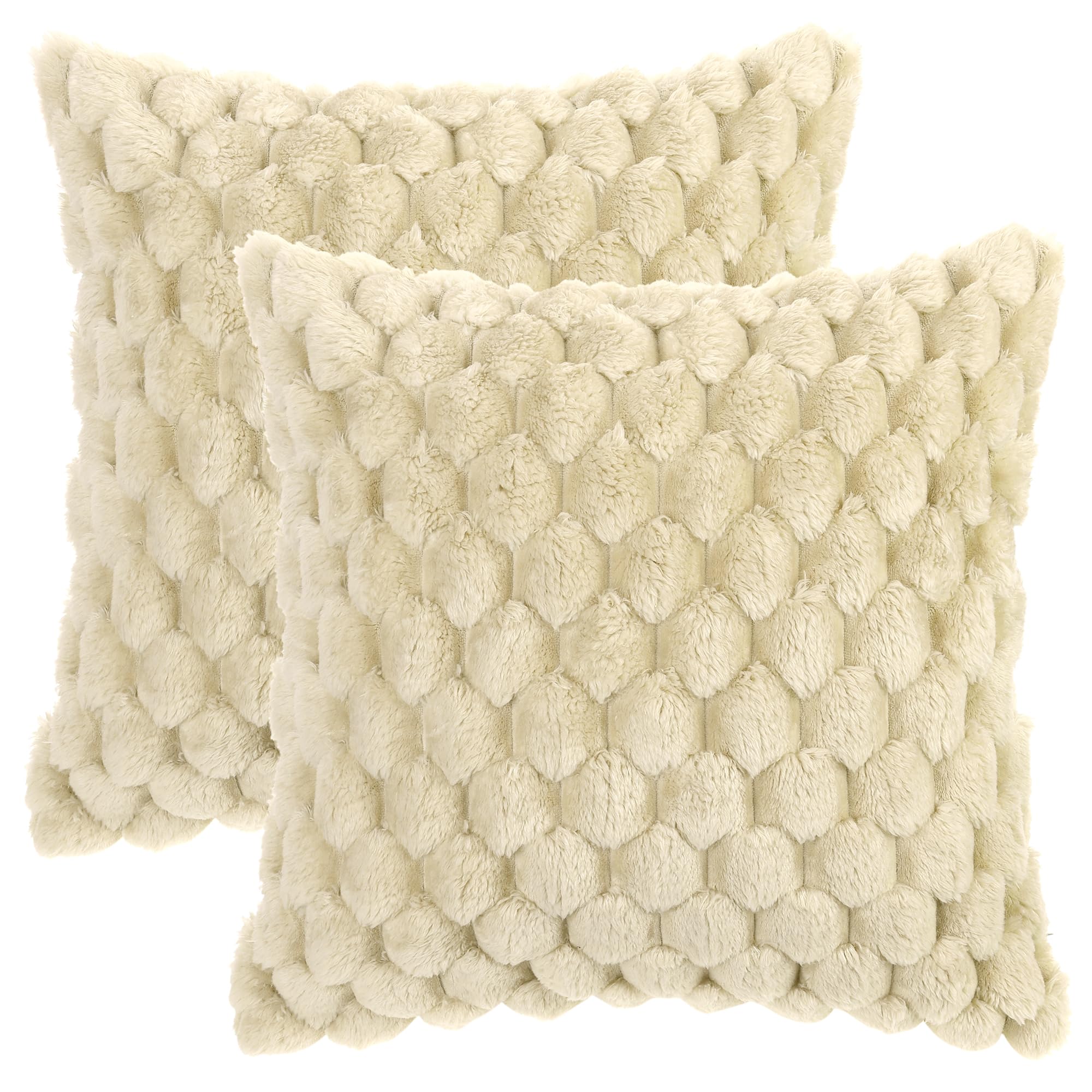 Uxcell Pack of 2 Soft Throw Pillow Covers Faux Fur Decorative Throw Pillow Covers Fuzzy Plush Cushion Covers Luxury Pillowcase for Sofa Couch Bed Livingroom Beige 40 x 40 cm