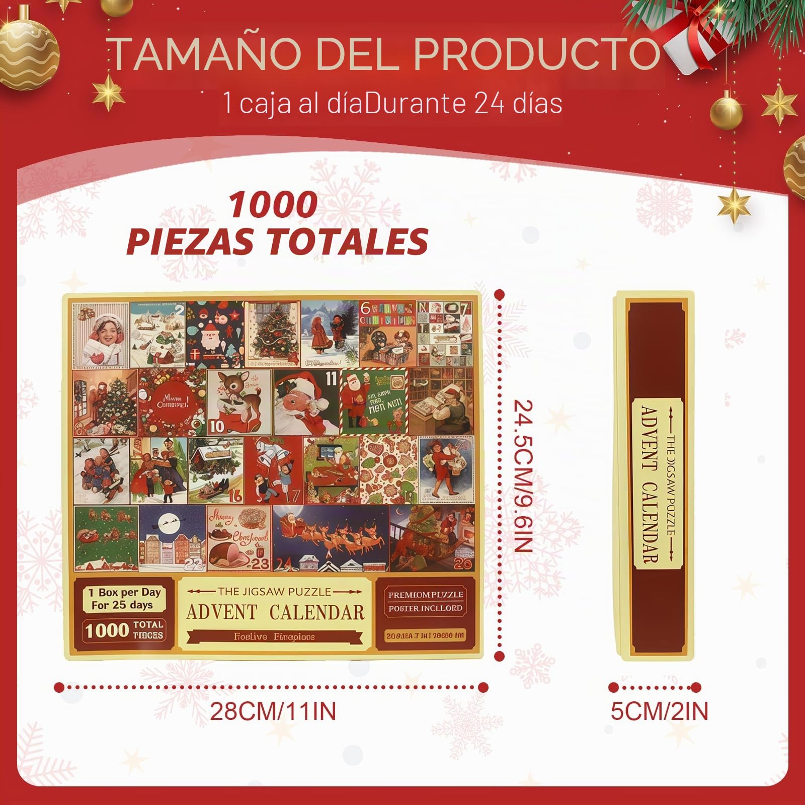 Calendario Adviento, Puzzle Navidad 1000 Piezas con 24 Cajas Sorpresa - Juego Interactivo Calendario Adviento Educativo y Divertido para Niños y Niñas Como Regalo Familiar