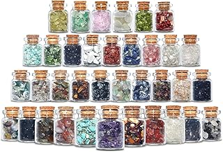 AMill 36 Bottles Crystal Chips, Small Crystals for Witchcraft & Healing, Mini Gemstones Set for Wiccan Rituals and Spell Jars, 36 Bottles Crystals & Healing Stones for Altar Rituals.
