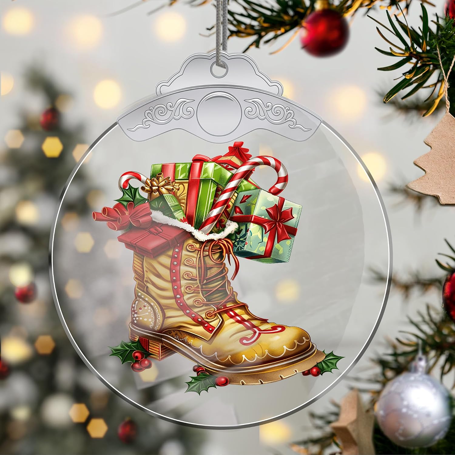 Christmas Ornaments Boots Crystal Hanging, Holiday Handmade Christmas Tree Ornaments, Car & Home Decoration - Xmas Present Acrylic Craft Decor, Gift Exchange Ideas for Family Friends B175