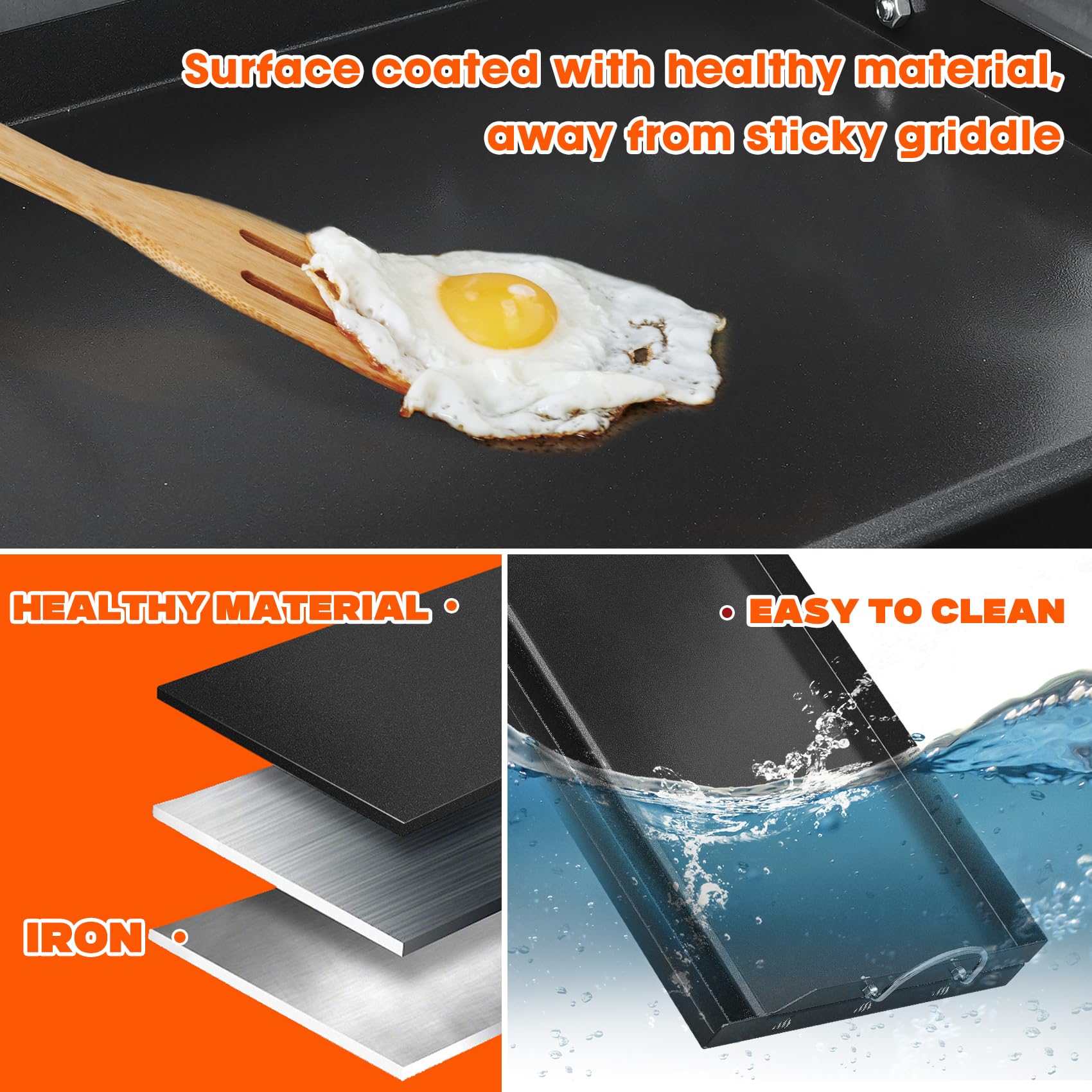 Onlyfire Piastra per Barbecue Universale in Rivestimento Antiaderente in Ceramica per BBQ a Gas e Carbone, Piastra per Griglia Grande per Cucinare e Campeggiare All'aperto, 63.7 x 40.5 x 7 CM