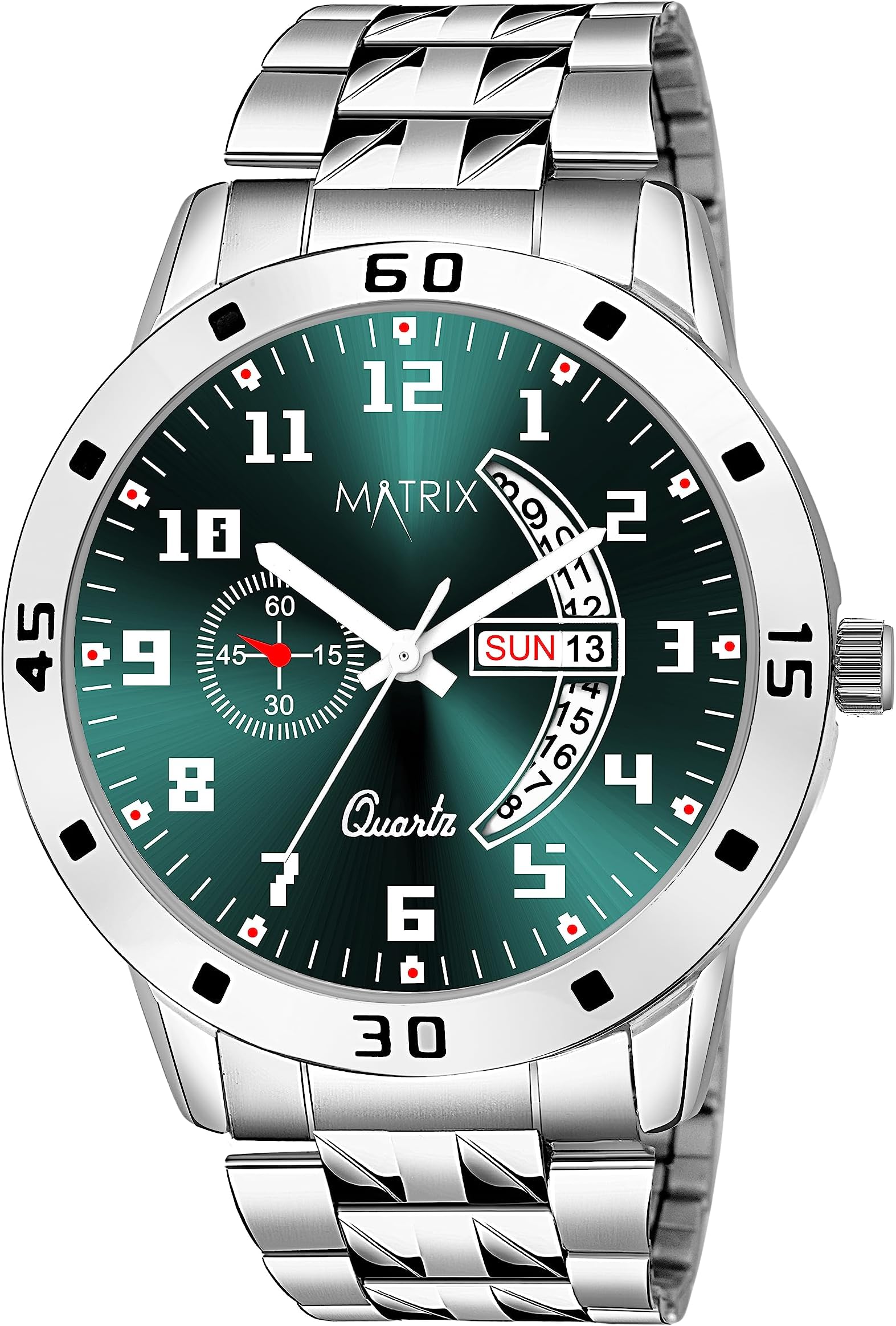 Blue, Black & Silver Dial, Day & Date Functioning, Stainless Steel Strap Analog Watch for Men & Women (Olive)