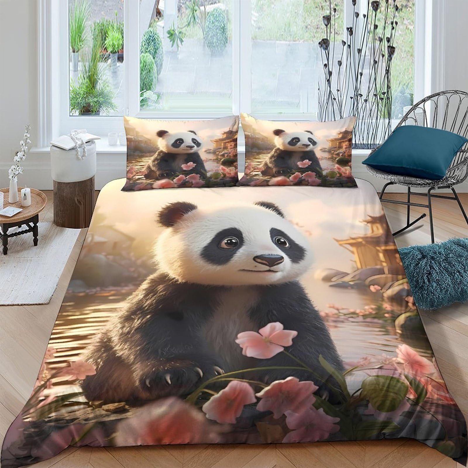 Ctjqhvkz Style-8 3D Printed Panda Blossom Fitted Sheet Microfiber Bedroom Decor Animal Mattress Cover For Adult Teen Guest Room Single（135X200cm）