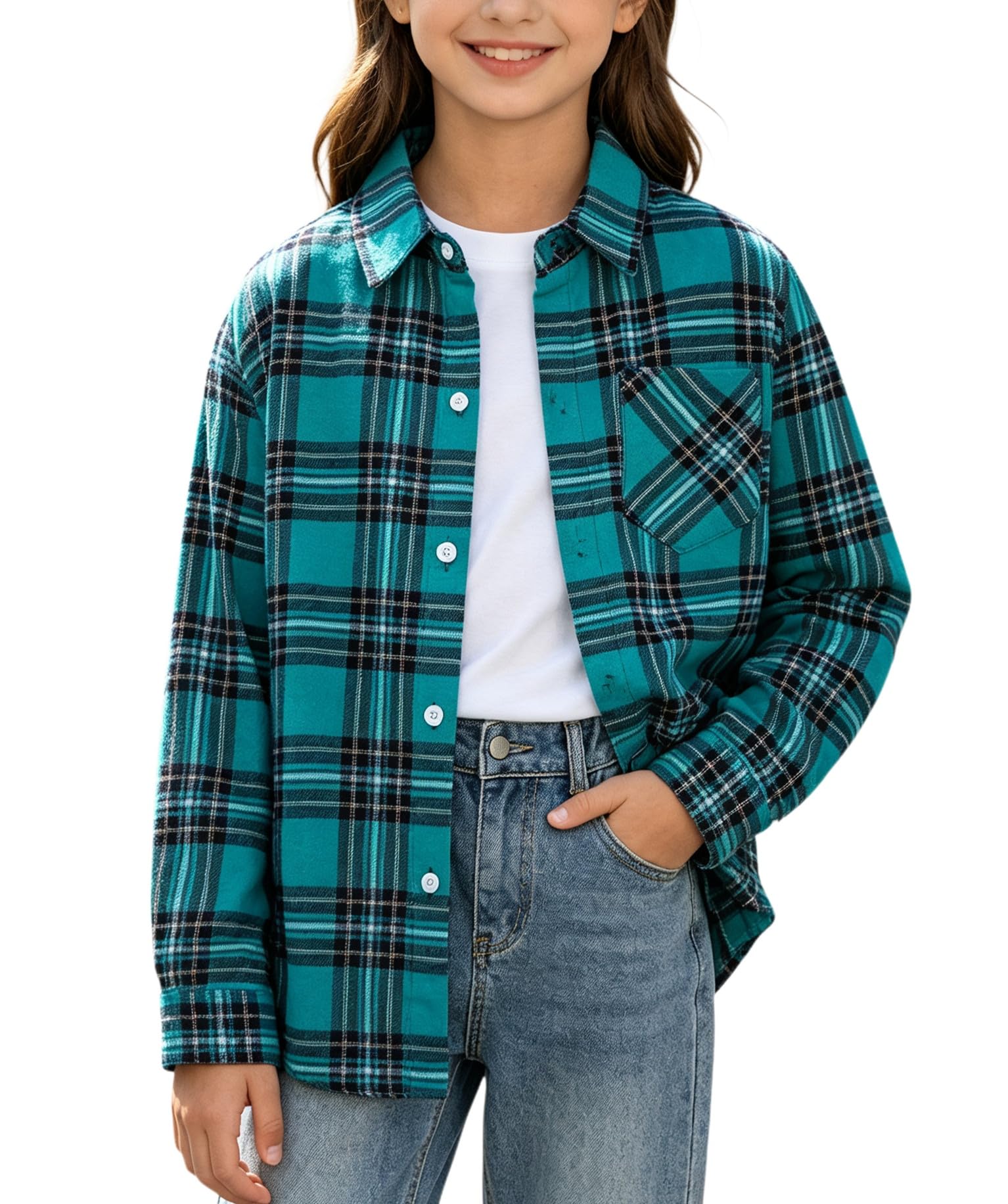 SANGTREE Womens and Girls Long Sleeve Flannel Shirt Plaid Button Down Shirt