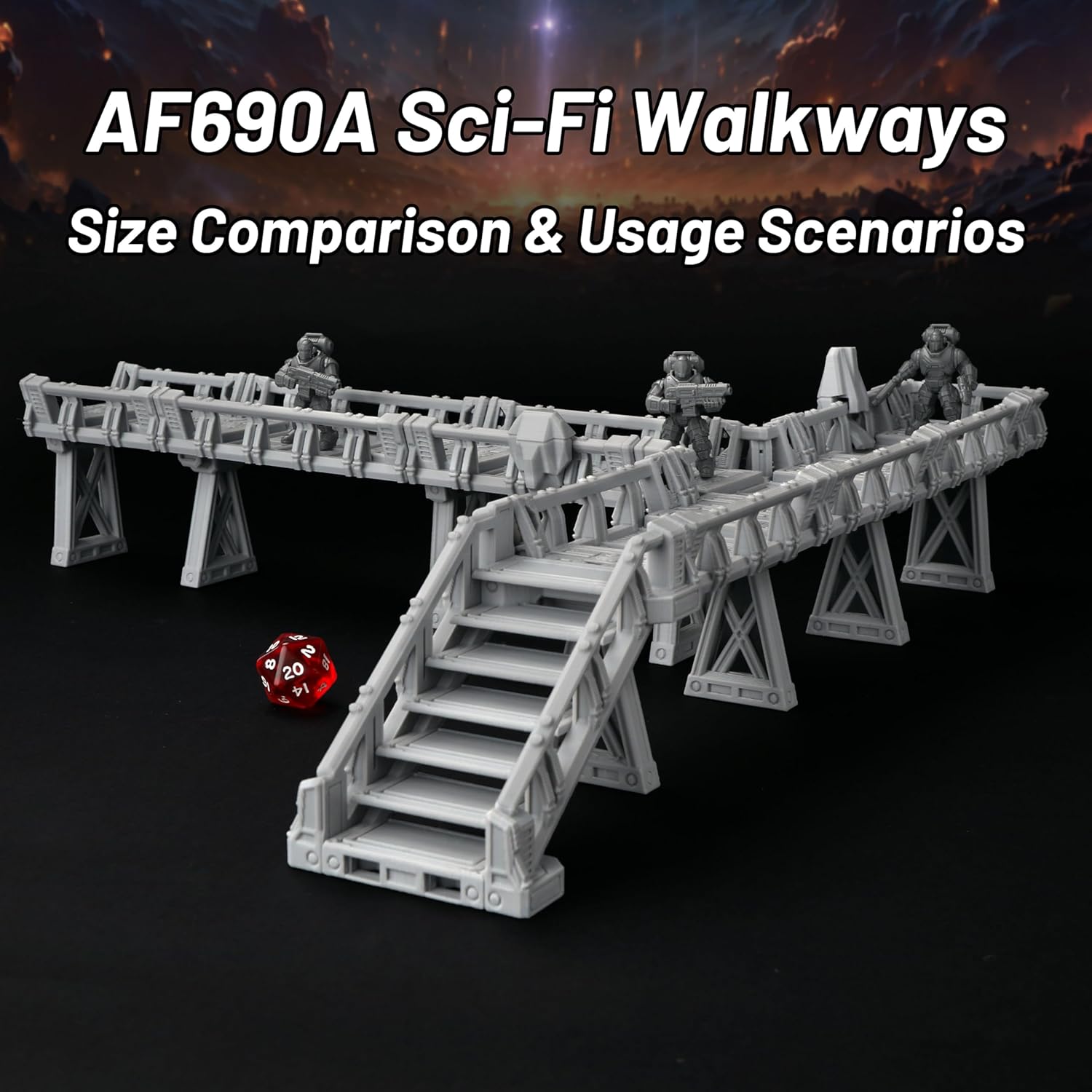 AUSPDICE AF690A Sci-Fi Walkways Terrain Set | Modular DND Terrain, RPG Map Props, Dungeon Walls, TTRPG Buildings for Wargames & Tabletop Roleplay