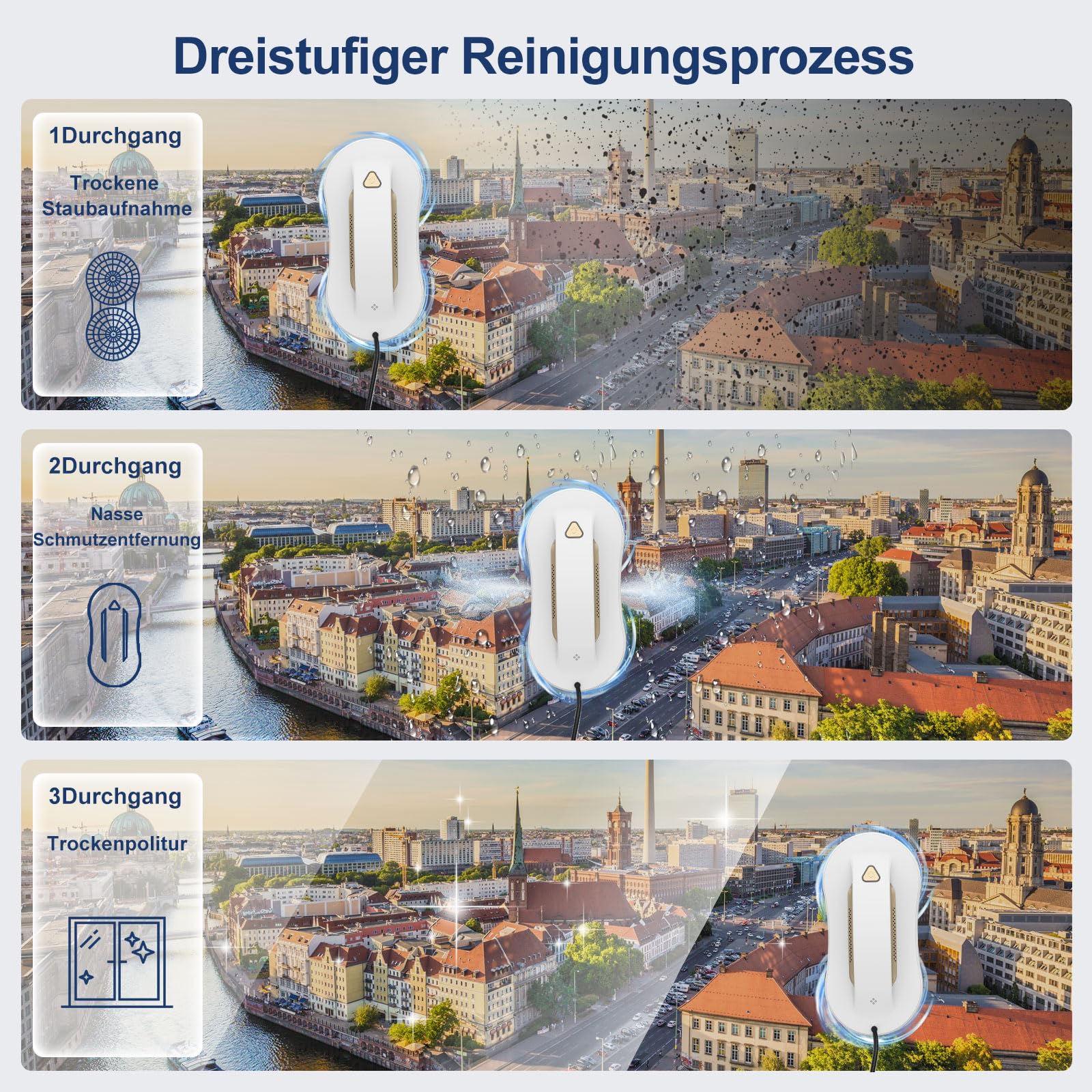 Fensterputzroboter mit KI-Navigation, Sprühfunktion und App-Steuerung