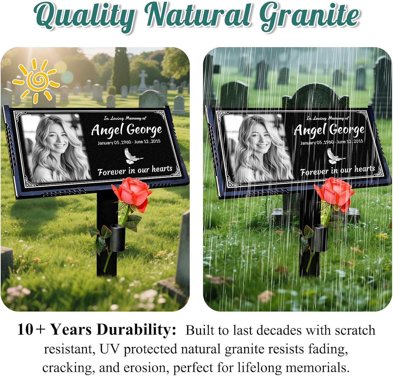 MDFUGEG Personalized Headstones for Grave with Porcelain Photo, Garden Memorial plaque for Outdoors,Grave Markers for Cemetery for Humans for Loved Ones Lost (style3)