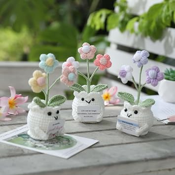 Crochet Sympathy Gifts for Loss of Loved One Send Sympathy Crochet Puff Flower Potted Plant with Comfort Card Bereavement, Grief Support Gift Idea for Grandpa Grandma Mom Dad Women Friends