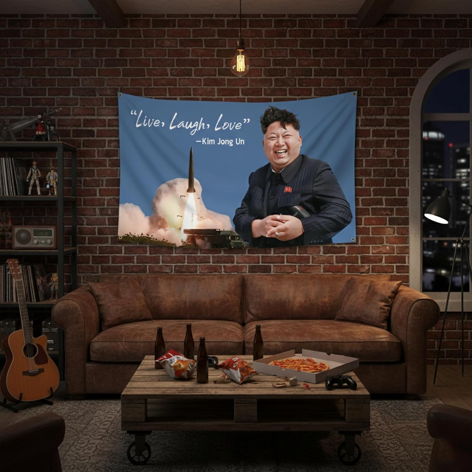 Kim Jong Un Flag Live Laugh Love 3x5 Ft Funny Banner Durable Man Cave Wall Flag Tapestry with 4 Brass Grommets for College Dorm Room Decor,Outdoor,Parties,Gift,Tailgates - Image 3