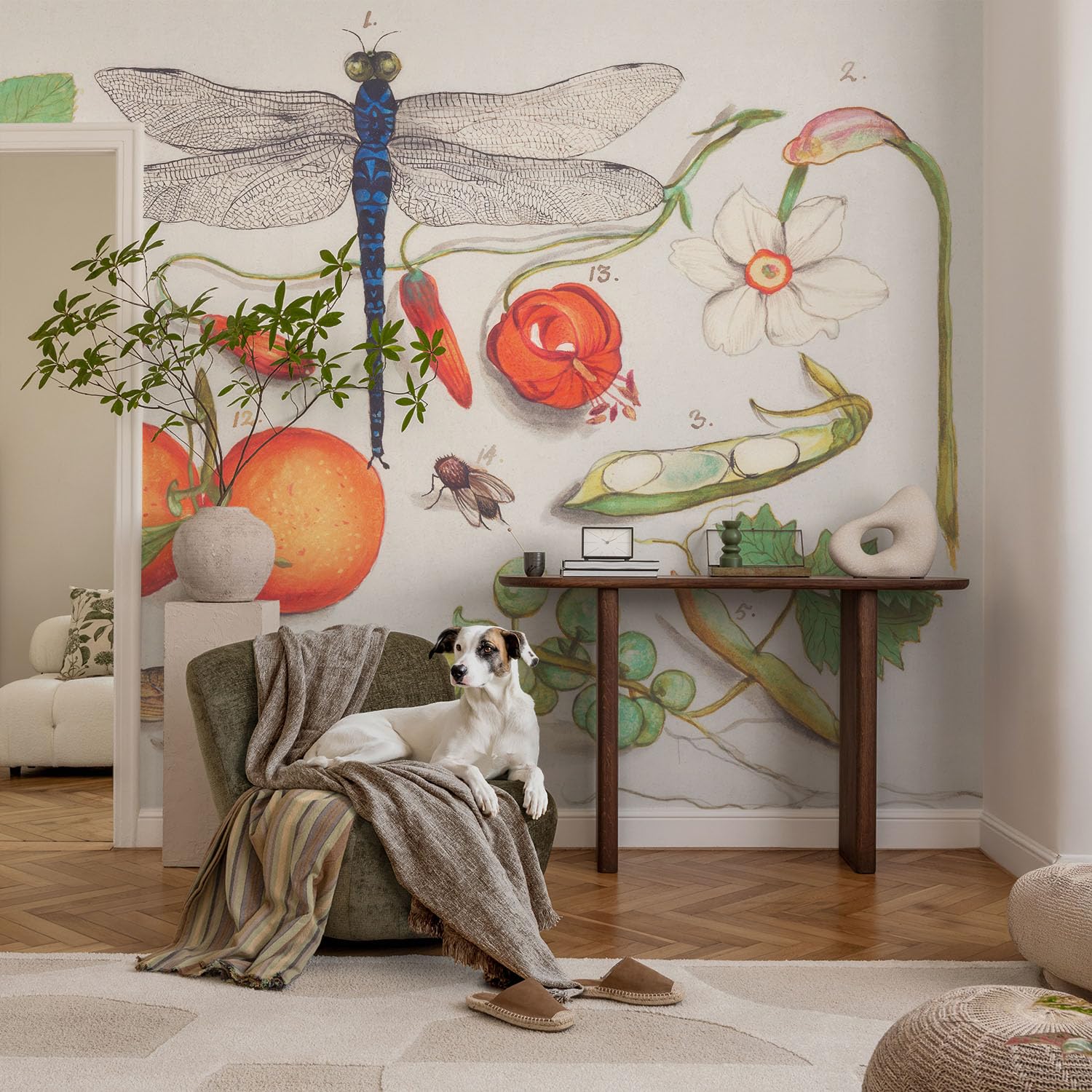 Papel Pintado Textil 416x254 cm Ilustración de la naturaleza