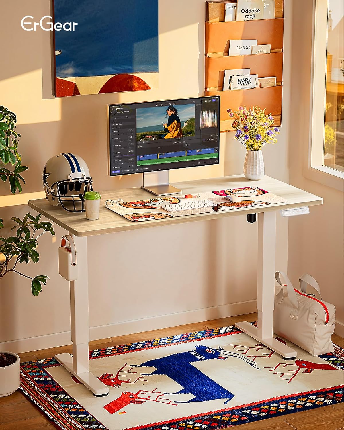 ErGear Height Adjustable Electric Standing Desk, 32 x 19 Inches Sit Stand up Desk, Memory Computer Home Office Desk, Natural thumbnail