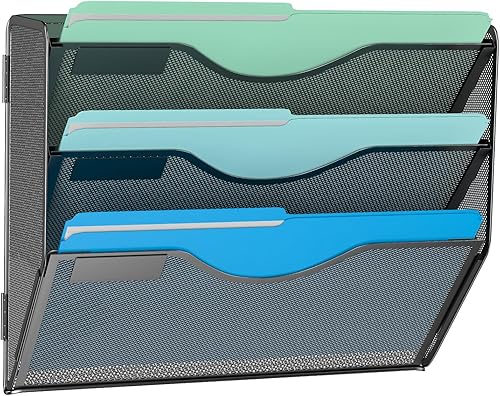 Miniatura 13 de Organizador de archivos colgante de 6 niveles, soporte de malla para archivos de pared, estante para carpetas de papel con bandeja plana inferior