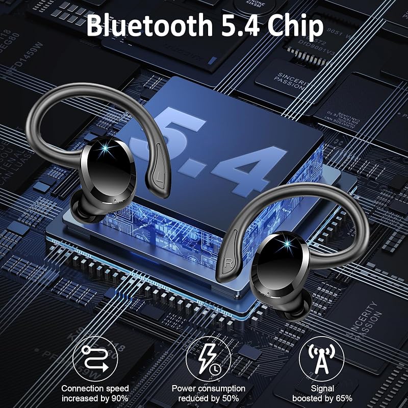 Wireless Earbuds Sport, Bluetooth 5.4 Headphones 3D Bass Hi-Fi Stereo Over Ear Buds, 60Hrs ENC Noise Cancelling Headset with Earhook, IP-X7 Waterproof Earphones Workout Running Gym for Android iOS image 3
