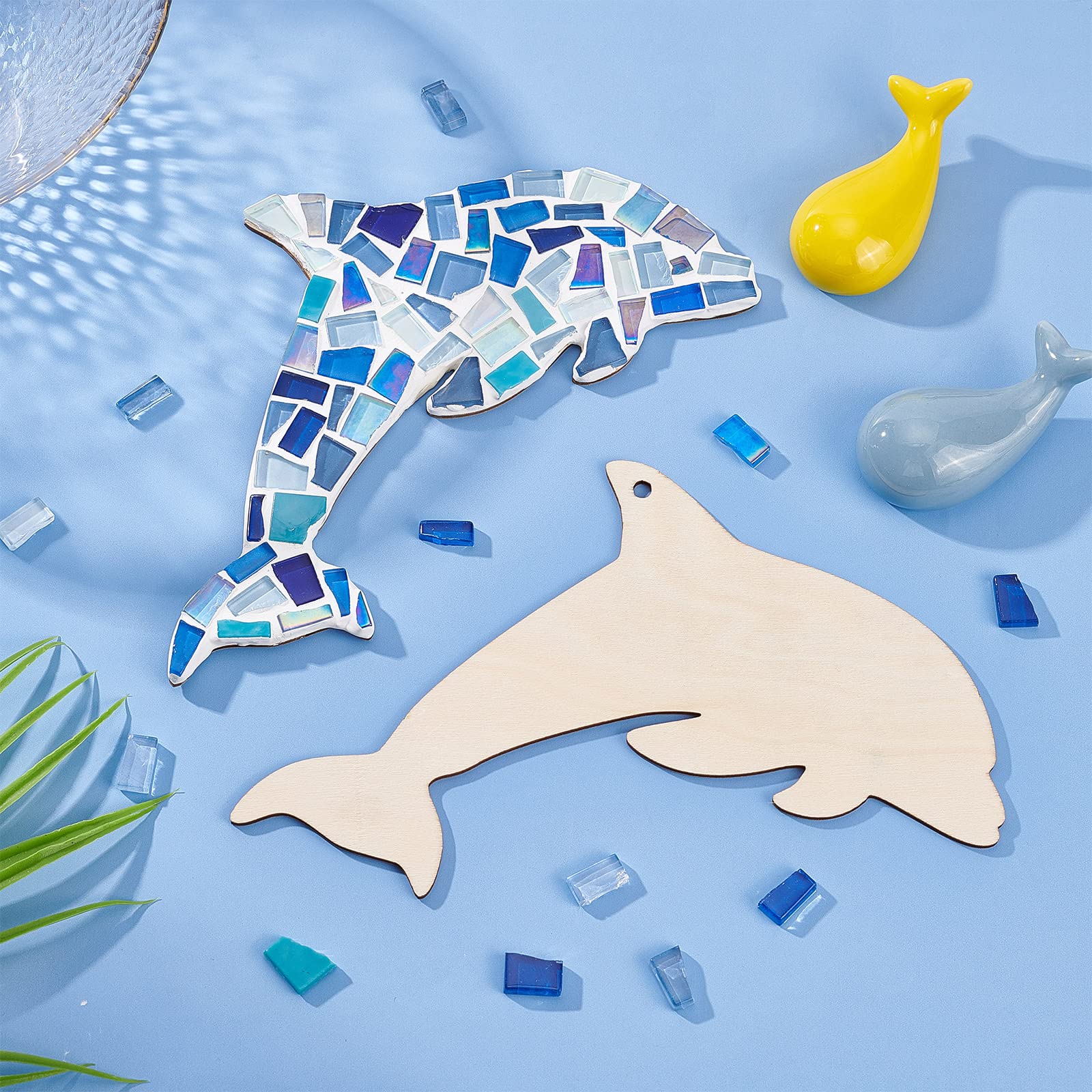 WEBEEDY Crea 2 kit Mosaico In Vetro Delfino Kit In Vetro Mosaico Fai-Da-Te per Adulti Include Tessere di Mosaico In Vetro, Trucioli di Legno, Nastro