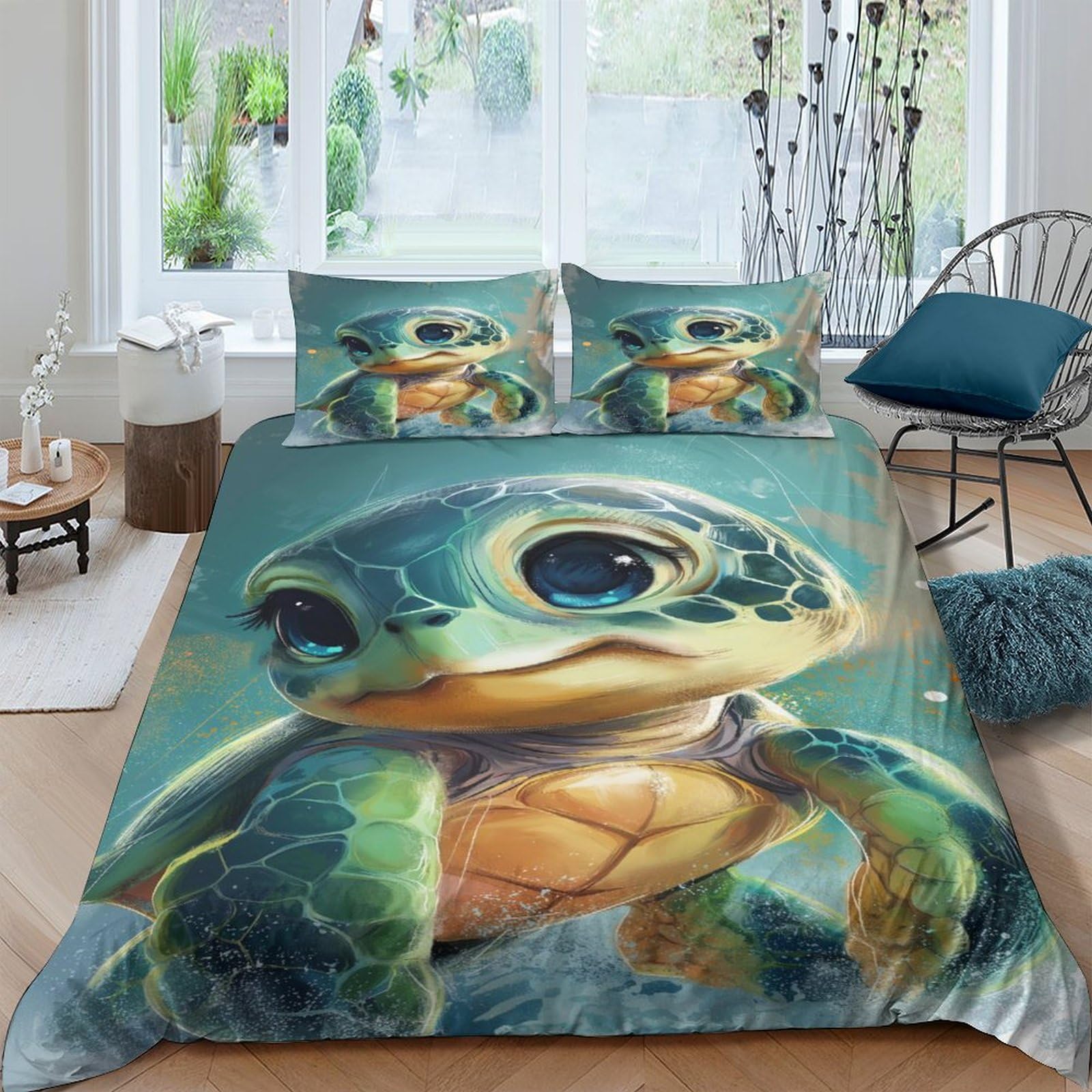 Housse de couette tortue marine pour une décoration de chambre style évasion et océan 200x200cm