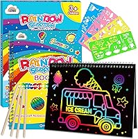 Vista 11 de ZMLM Papel para Rascar Arte-Manualidades Regalo: Paquete de 2 Cuadernos Arcoíris Suministros Juguetes Rellenos para Cesta de Pascua para Niñas