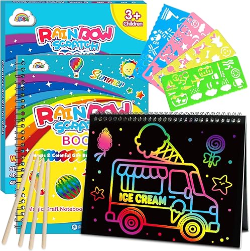 Miniatura 11 de ZMLM Papel para Rascar Arte-Manualidades Regalo: Paquete de 2 Cuadernos Arcoíris Suministros Juguetes Rellenos para Cesta de Pascua para Niñas