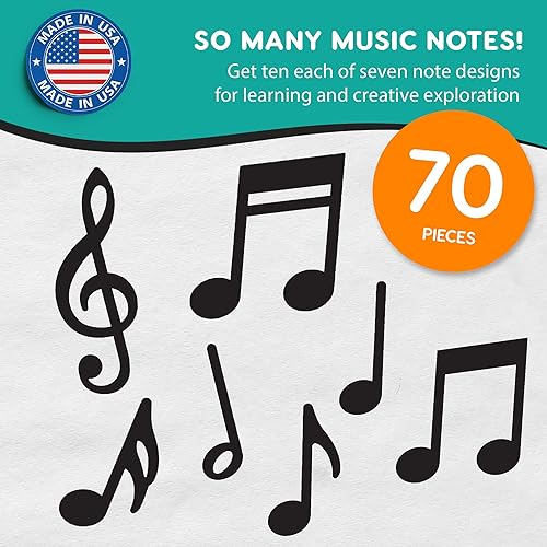 Miniatura 5 de 70 piezas de notas musicales negras recortadas decoraciones de fiesta musical en 7 diseños, cartulina fabricada en Estados Unidos, fácil de perforar