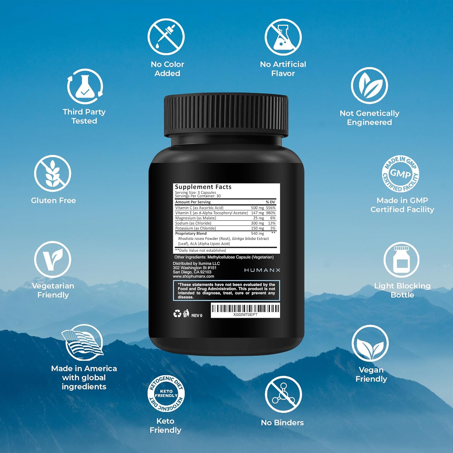 Altitude Assist - Altitude Sickness Prevention - Relief for Mountain Sports (Skiing, Snowboarding, Climbing) - Non GMO, Vegan, Keto - Formula for Acclimation, Altitude Sickness Supplement - by HumanX
