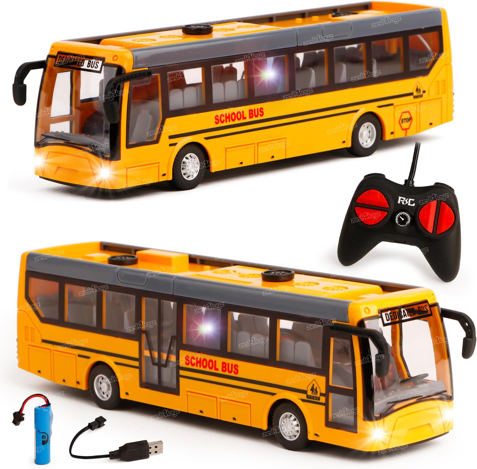 Zest 4 Toyz Remote Control Toy for Kids RC School Bus with Sounds and Lights USB Rechargeable RC Bus Toys Suitable for 3+ Years Boys and Girls Multicolor
