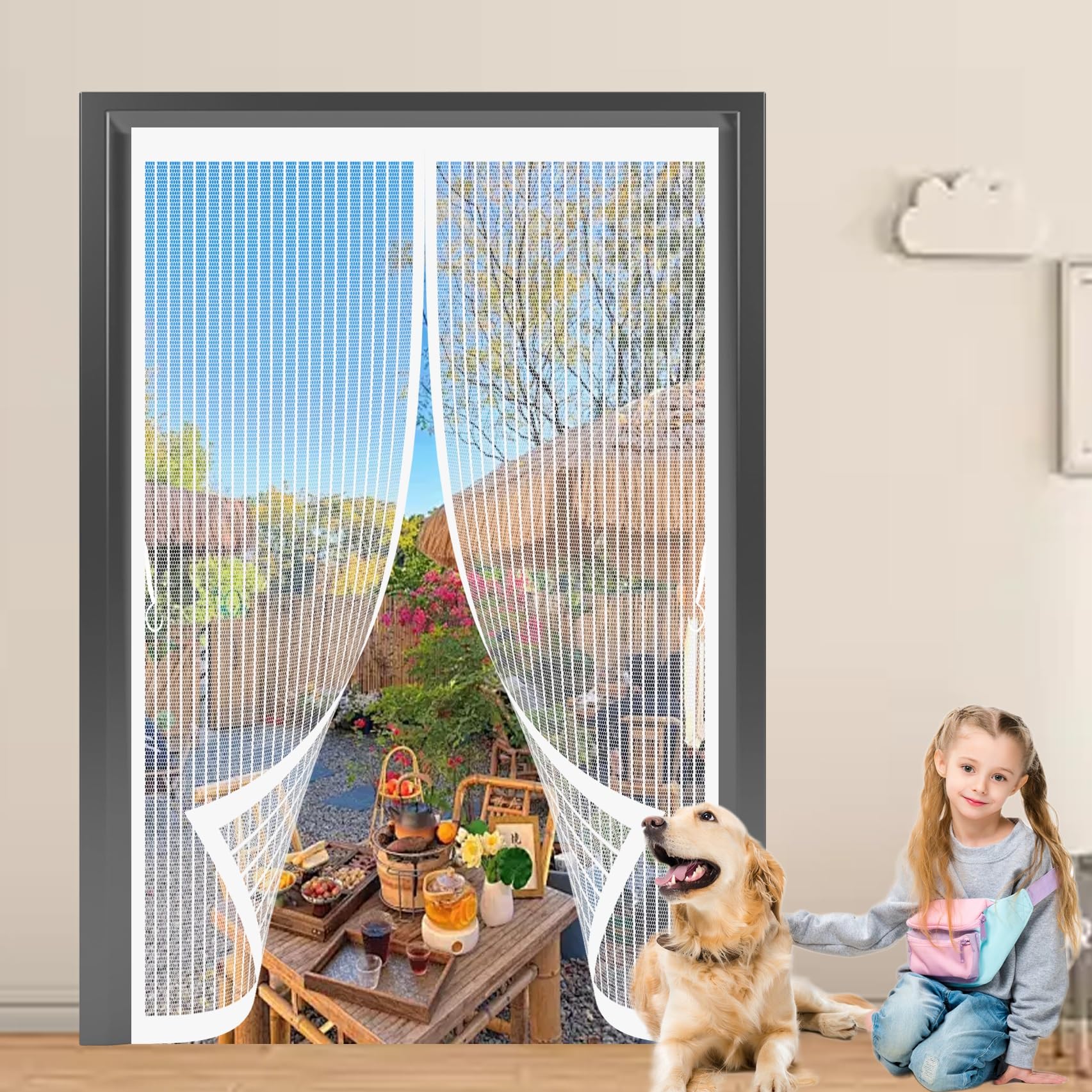 Moustiquaire porte aimantée 132x148 cm blanche pour balcon et cave