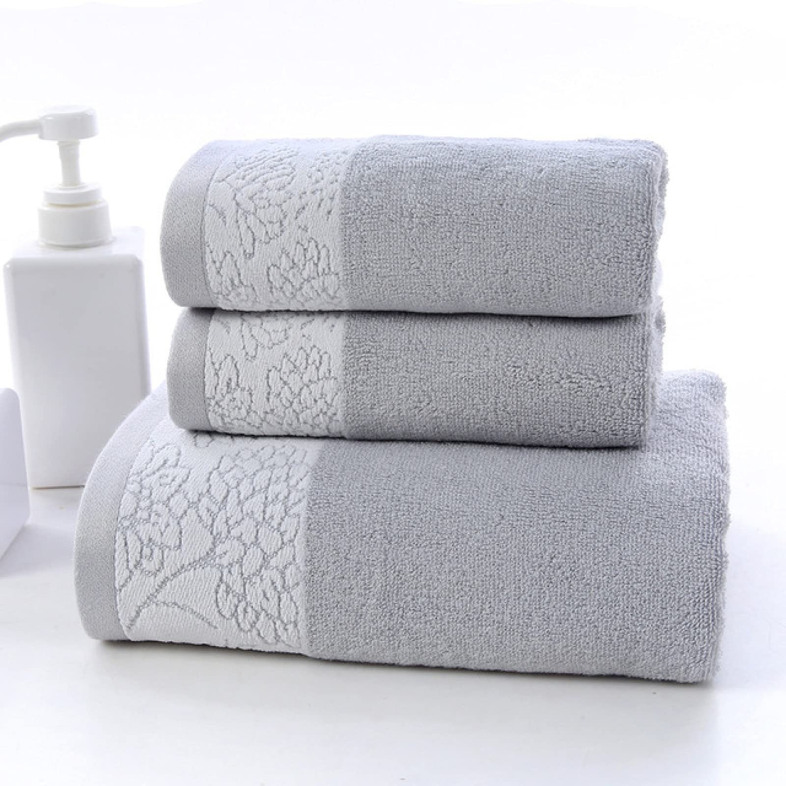 GTHTUHFD Egyptian Cotton Towel 35X75/70X140Cm 3 Piece Bamboo Fiber Towel Set Solid Color Floral Print Household Face Towel Rectangular Bath Towel,Rauchgrau-35 * 75/70 * 140 cm