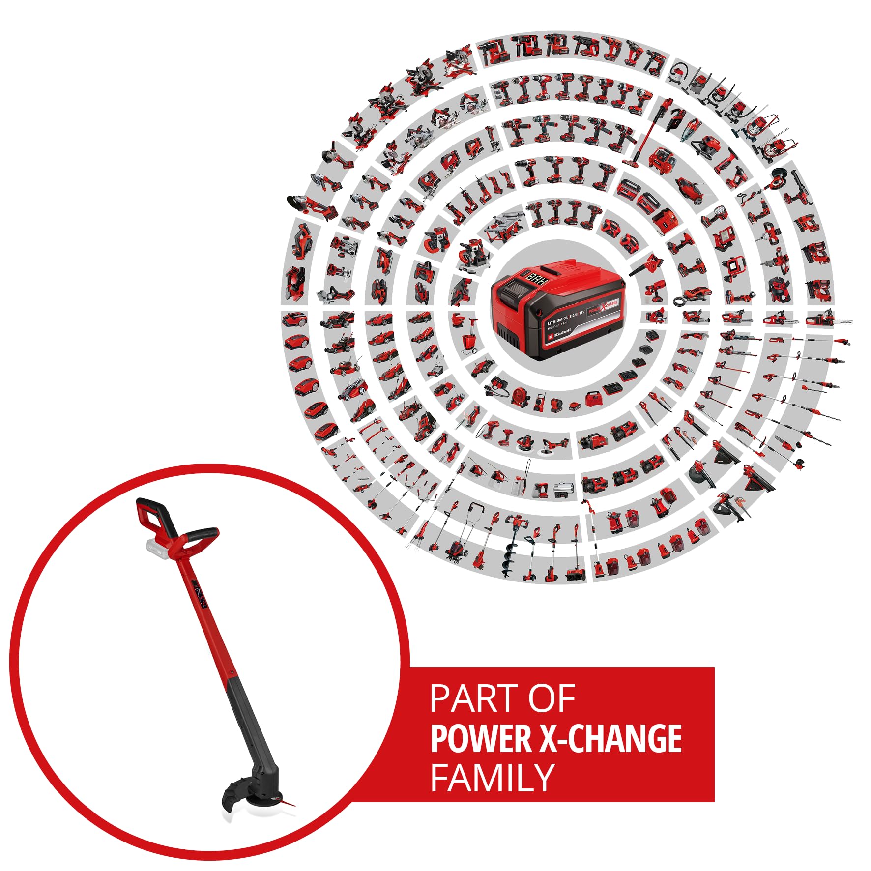 Einhell Recortadora de césped con batería GC-CT 18/2411 Li P-Solo Power X-Change (18V, Anchura de Corte 24cm, Cabezal del Motor Giratorio, empuñadura, Incl. 20 Cuchillas de plástico, sin batería)