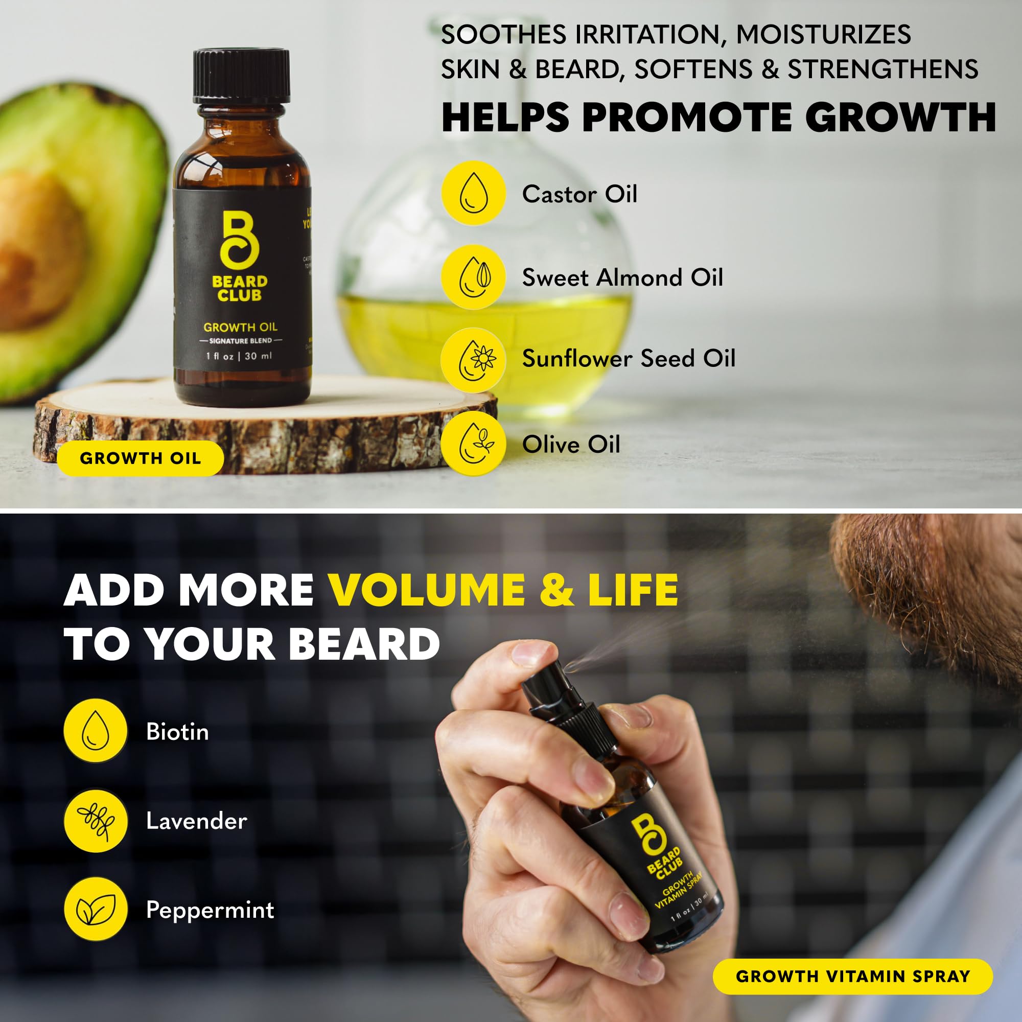 The Beard Club Supreme Beard Growth Kit - Derma Roller, Growth Oil, Vitamins, Vitamin Spray, Biotin Balm, Thickening Conditioner, Shampoo, Comb & Cleansing Spray - Gift Set