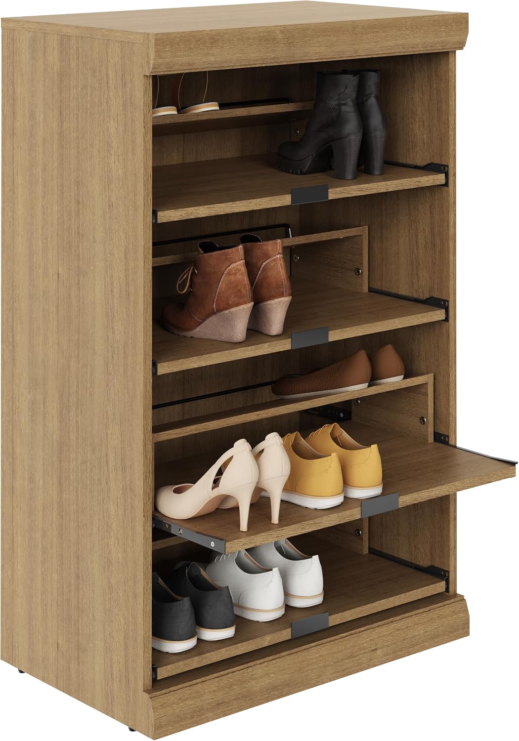 ClosetMaid Mosaics 4 Pull-Out Shoe Shelf Storage Unit, Holds Up to 24 Pairs of Shoes, 25.5" W, Toasted Oak