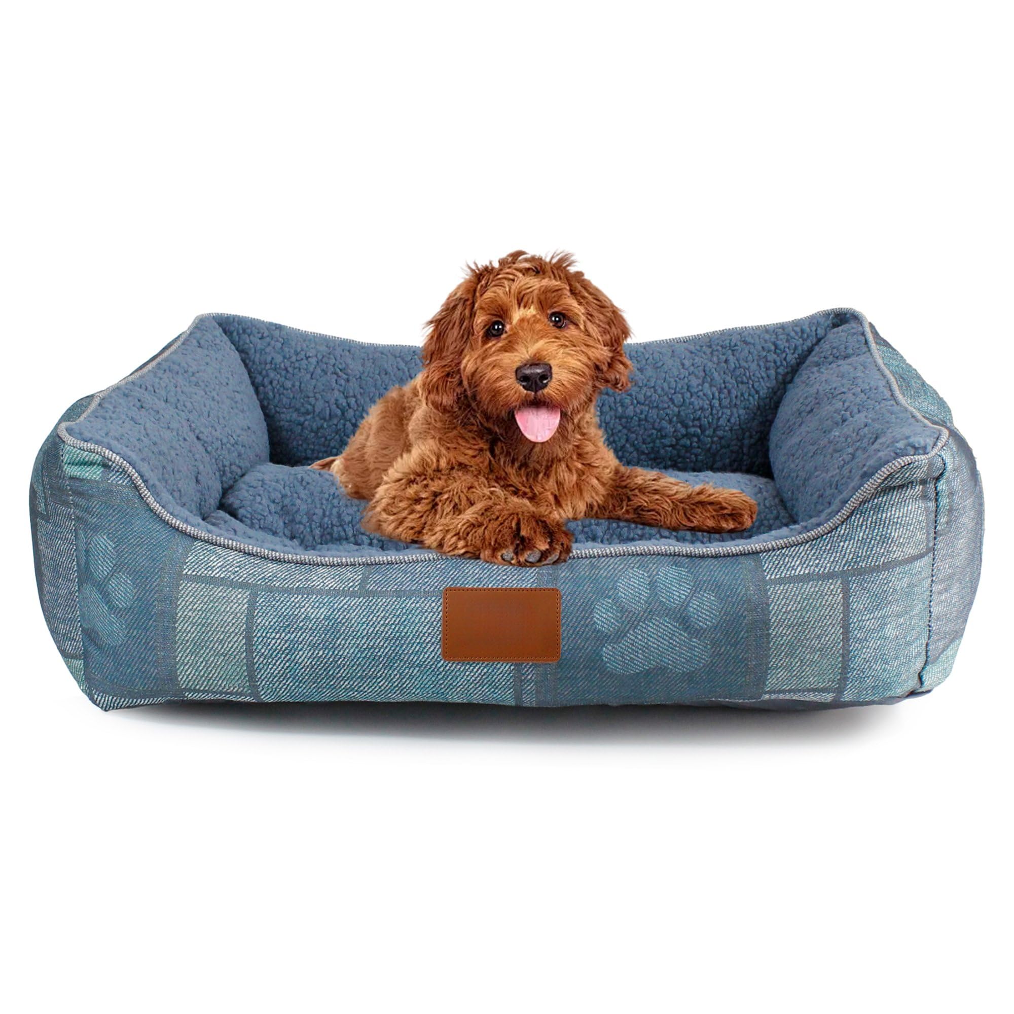 Cama para Perros Grande tacto al Lino Grueso y Forro Borrego Suave, Lavable a Máquina con Cojín Extraíble, Antideslizante, Transpirable, relleno de fibra huesca virgen, Cama para mascotas,65x50cm