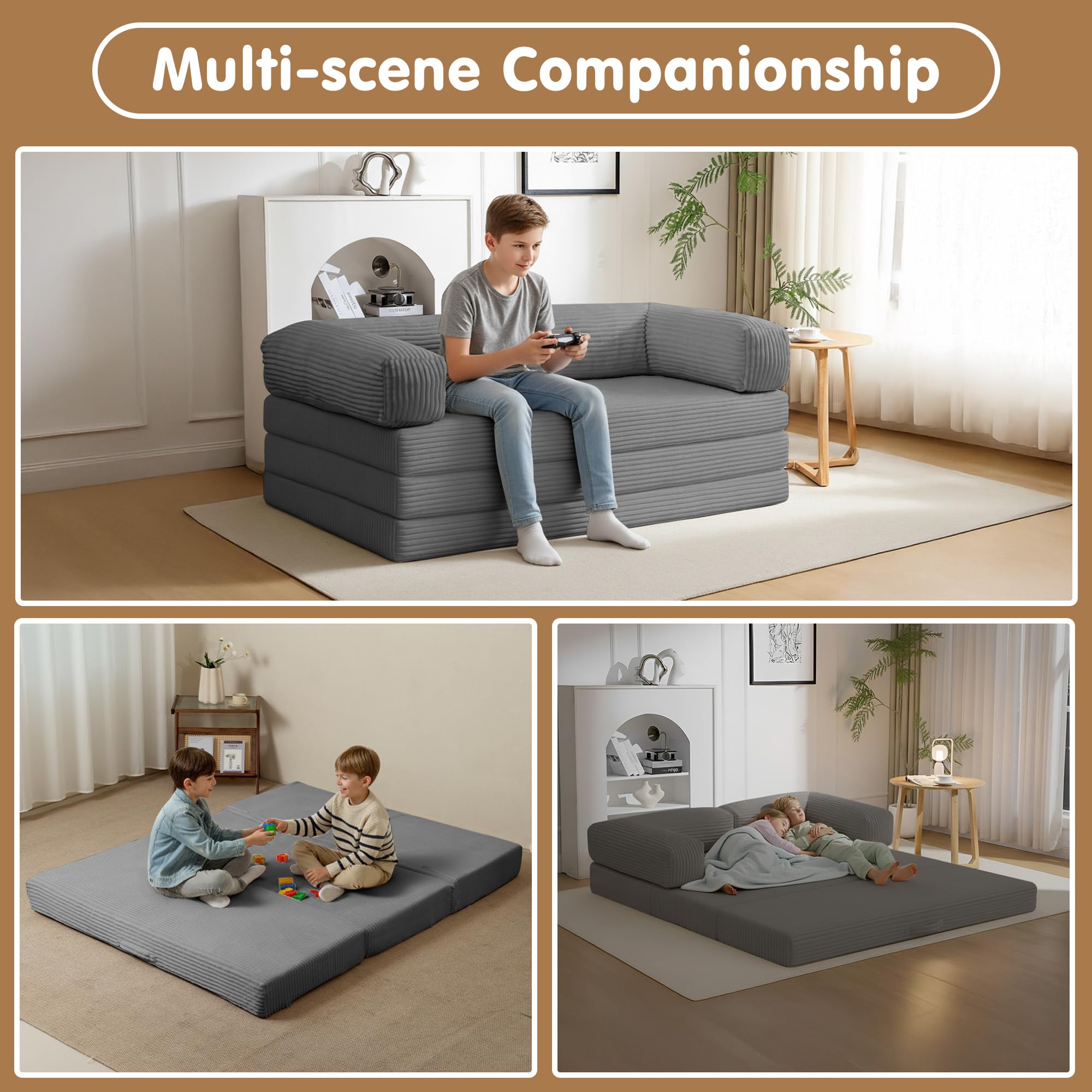 NLDD Convertible Sofa Bed,5-in-1 Tri-Fold Boneless Couch with