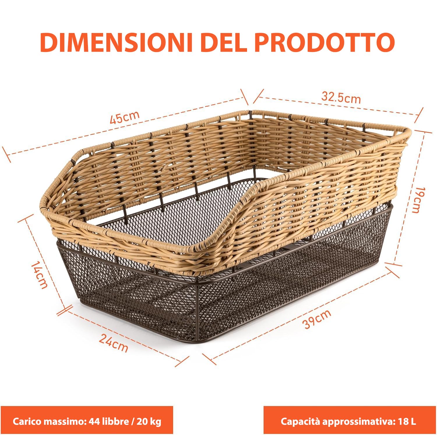 CXWXC Cestino posteriore per bicicletta con rete di carico e fodera spessa per bicicletta