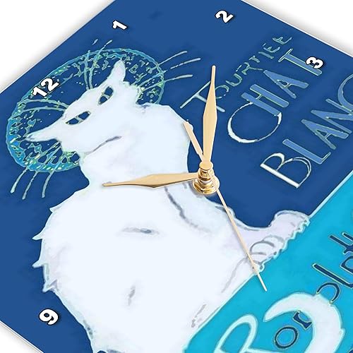 Miniatura 3 de 3dRose Reloj de pared silencioso - 15 pulgadas - Tournee Chat Blanc Parody Le Chat Noir - envejecido - Arte de póster vintage - Le Chat Blanc