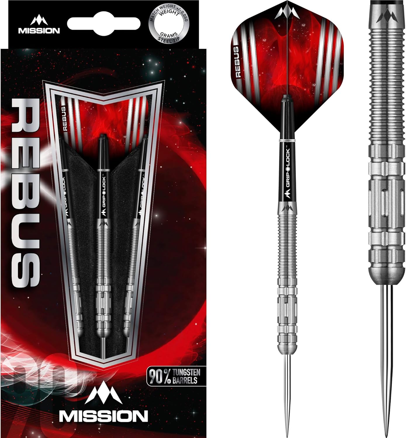 Mission Rebus Steel Tip 90% Tungsten Darts - Multiple Weights and Styles Available