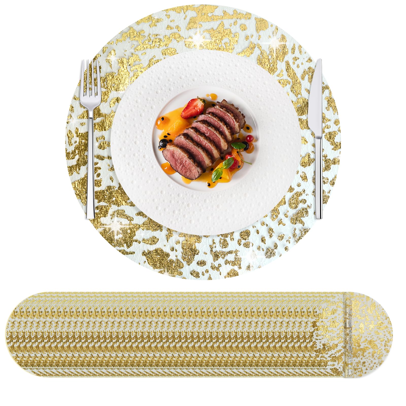 Set di tovagliette usa e getta da 10 pezzi Set di tovagliette pressate in rete rotonda da 13 pollici in lamina d'oro per la decorazione della festa del tavolo da pranzo di
