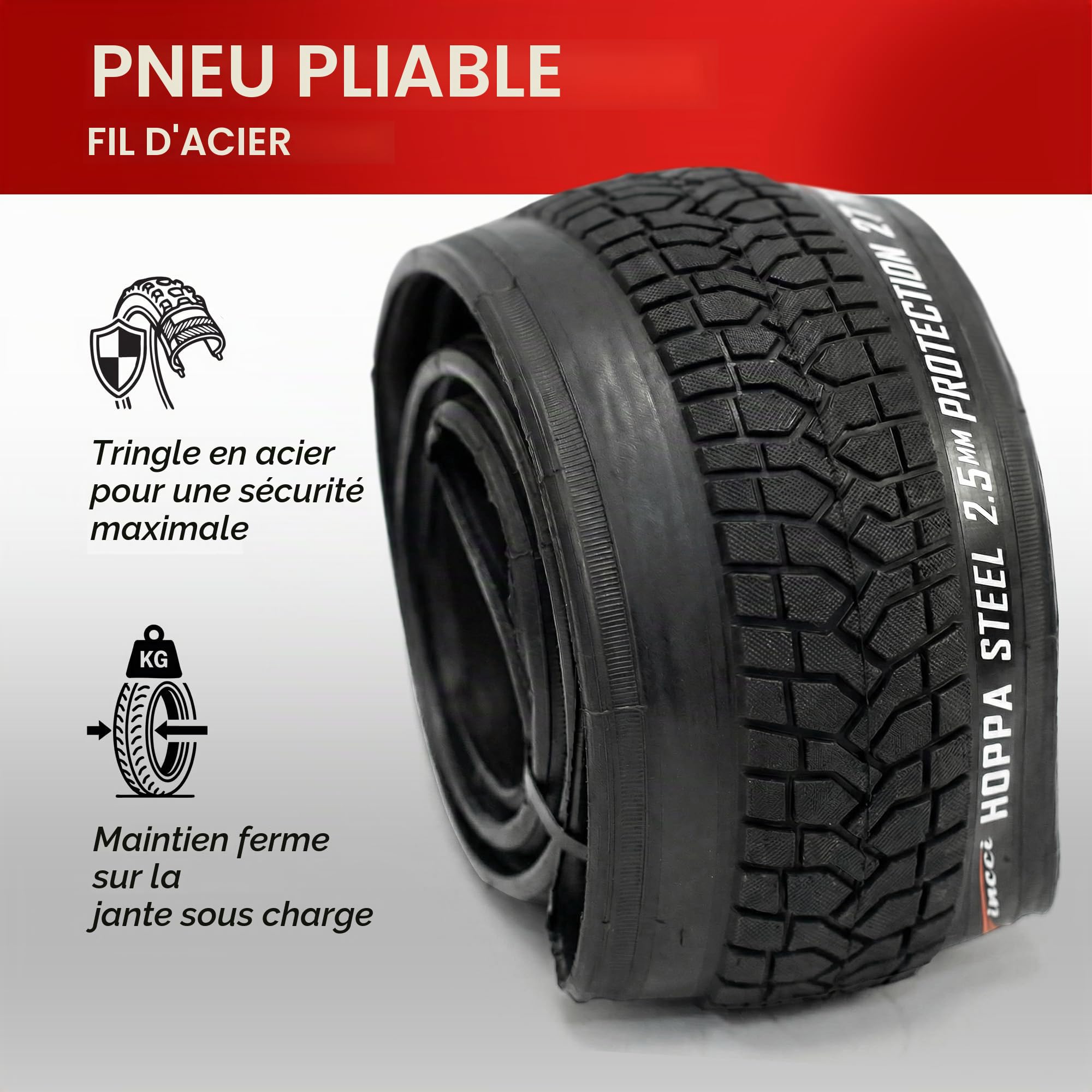 Fincci Pneu BMX 20 Pouces 20x2.10 ETRTO 56-406 Kit avec Chambre Schrader | Pneu Pliable avec Protection Anti-Crevaison Nylon de 2.5 mm et Carcasse 27 TPI pour Tricycle, Route et BMX Freestyle