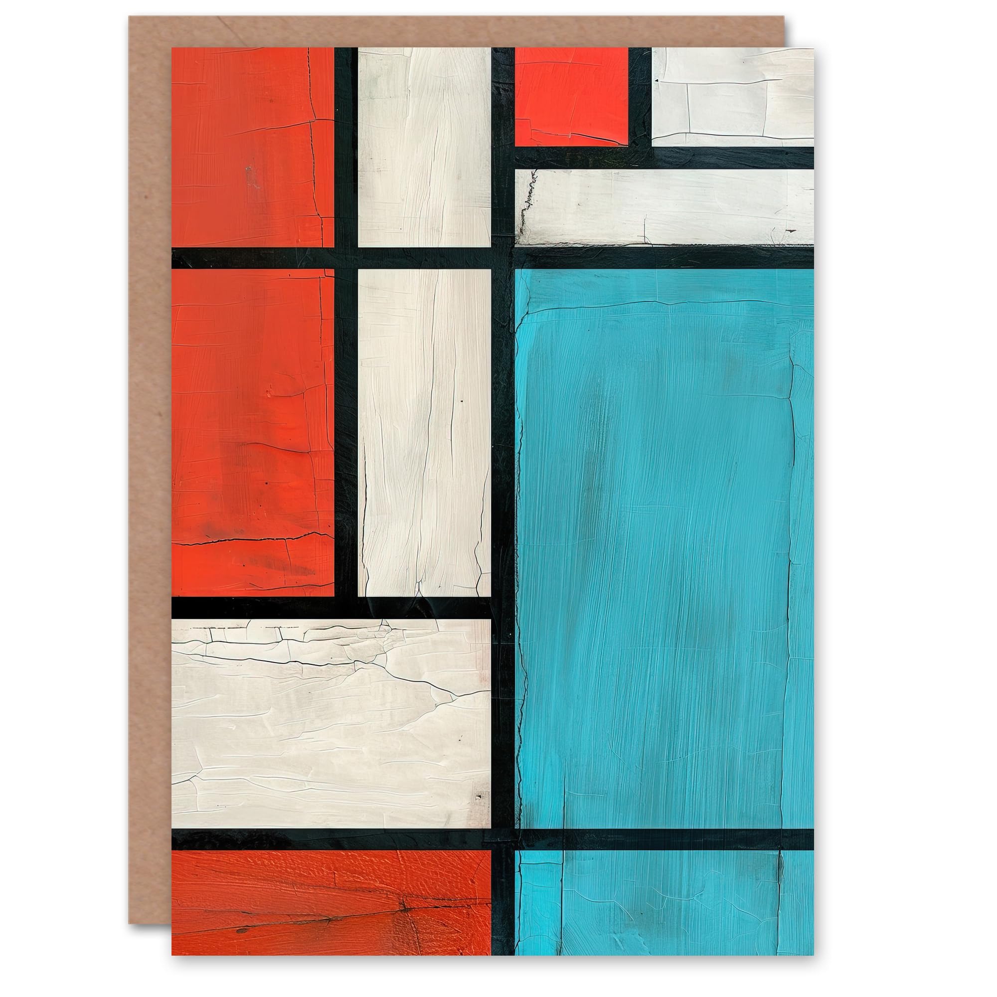 Artery8 Teal Coral Abstract Composition Artwork Geometric Greeting Birthday Card Him Her All Blank