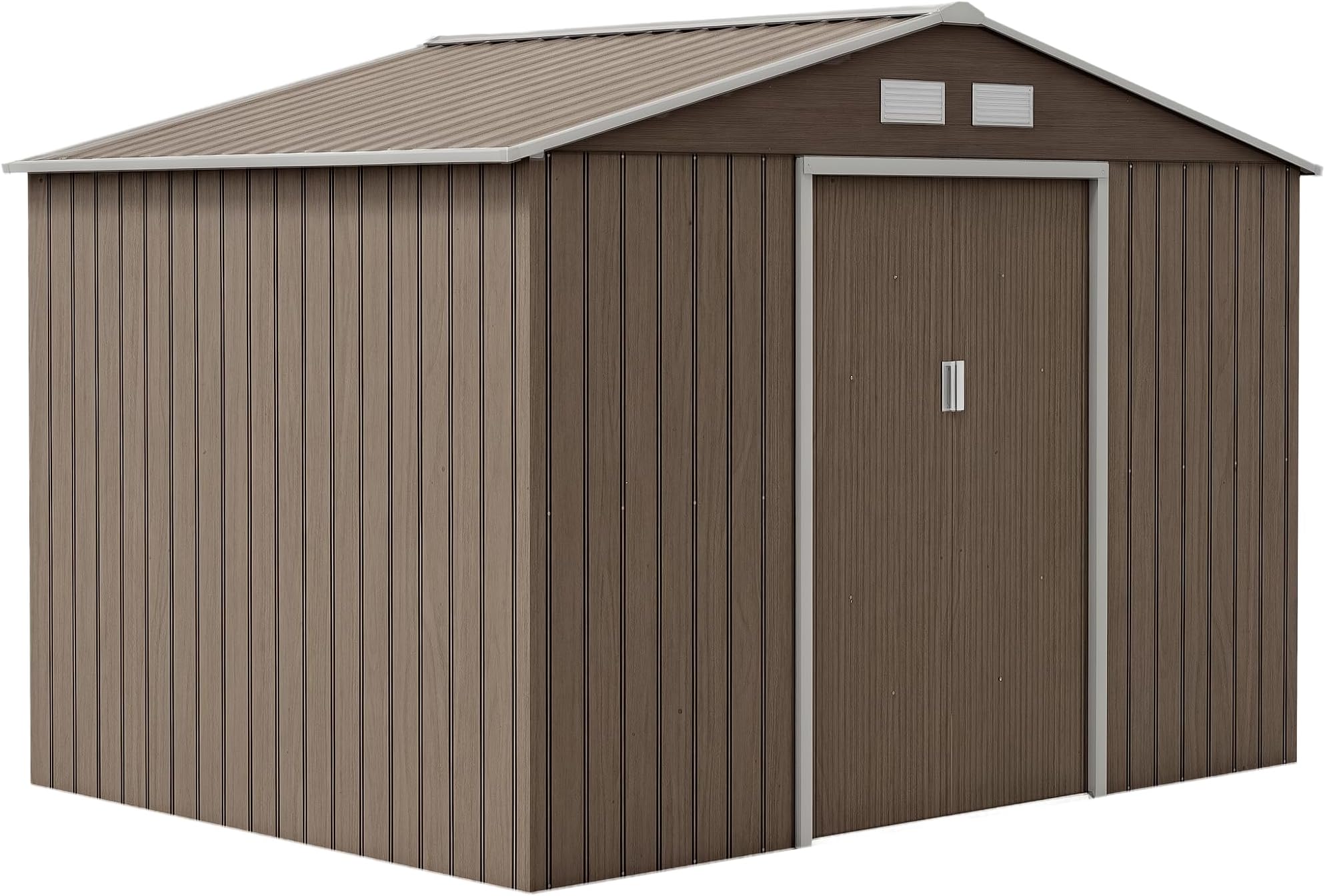 Outsunny 9 x 6ft Metal Garden Shed, Waterproof Outdoor Bike Storage Shed Galvanised with Vents, Foundation Kit, Apex Roof and Lockable Double Doors for Patio Lawn, Light Brown