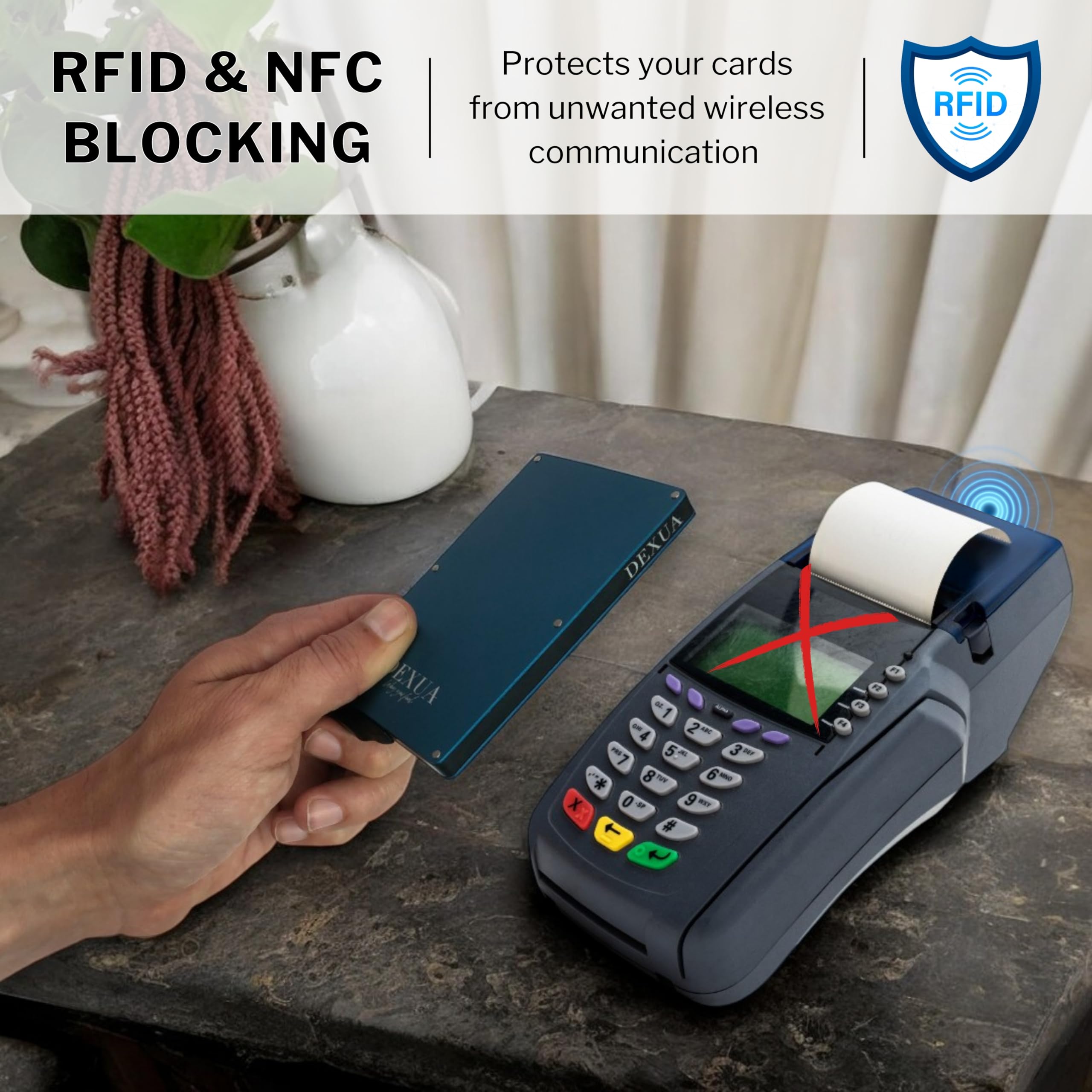 Dexua Rfid blocking card holder, Credit card holder Wallet for Men & Women, Pop-Up Card Access Slim wallet, Magnetic Wallet, MagSafe-Compatible Wallet, Compact Minimalist Design (Marine Blue)